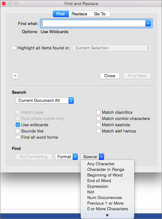 question mark for word document on mac